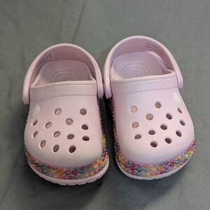 CROCS Kids Light Pink Clogs with Multicolor Bead Trim